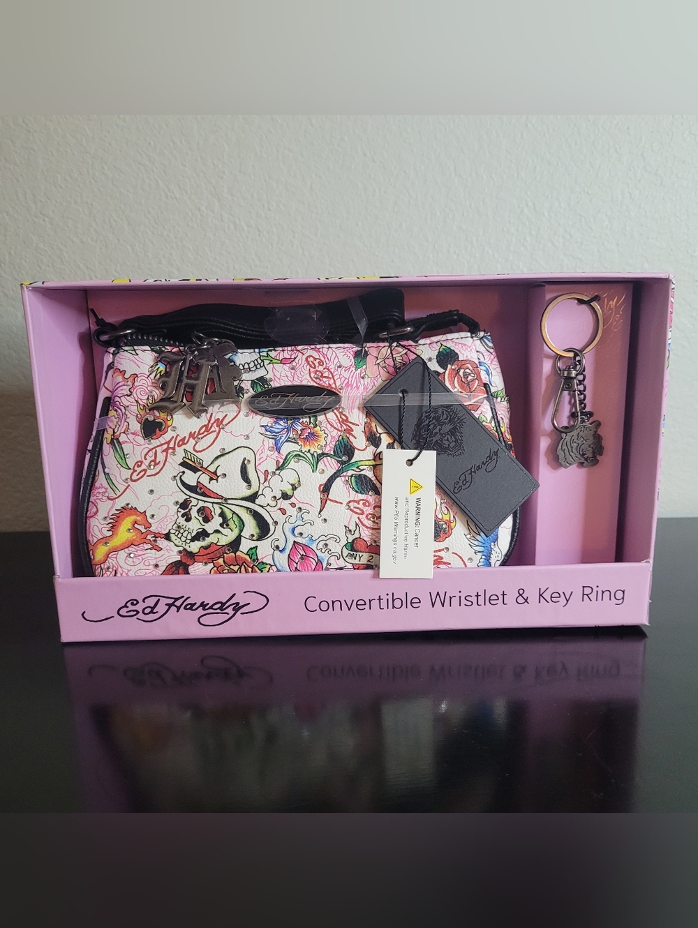 Ed Hardy Convervtible Wristlet Mini Bag & Key Chain